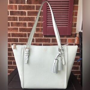 NWT-Kate Spade-Orchard Street-Maya Tote-Pebbled Leather-Crystal Blue-Tassels$358